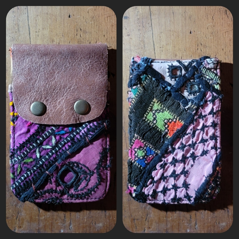 🕺🥂 Free People Boho Embroidered Repurposed vtg banjara hippie Wallet card case